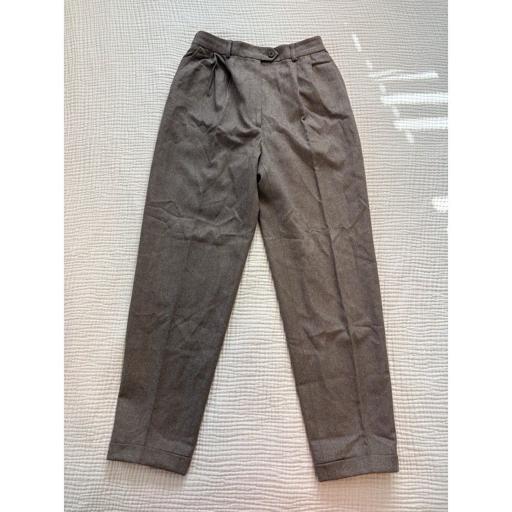 VTG Harve Benard Pants 100% Wool Brown High Rise Pleated Trouser Size 6 Career